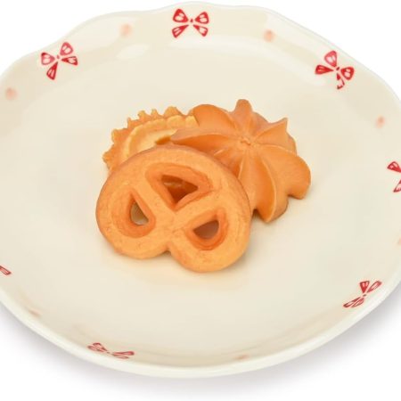 Ceramic Dessert Plates, Cute Fruits Dinner Plate, Creative Plates Design, Printed Flowers Dinnerware for Office and Home, Kitchen Plates for Desserts (Cute Bow)