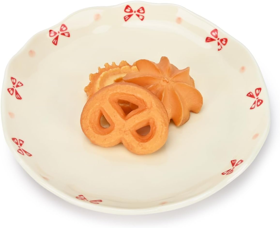 Ceramic Dessert Plates, Cute Fruits Dinner Plate, Creative Plates Design, Printed Flowers Dinnerware for Office and Home, Kitchen Plates for Desserts (Cute Bow)