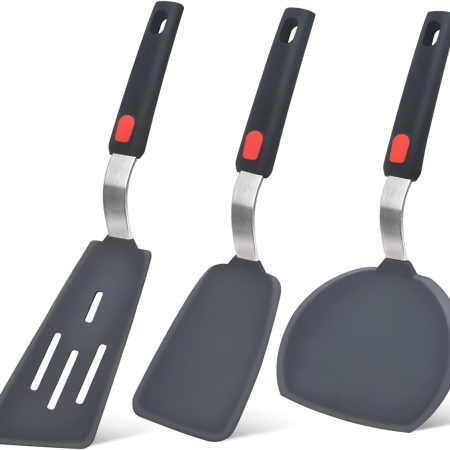 Silicone Spatula Turner Set of 3,  600??F Heat Resistant Cooking Spatulas for Nonstick Cookware, Large Flexible Kitchen Utensils BPA Free Rubber Spatula Set for Egg, Pancake, Fish, Burger