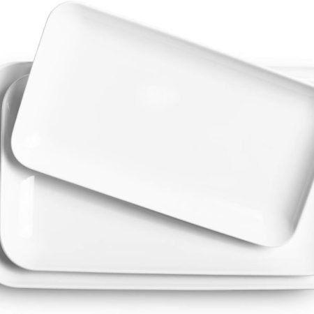 Large Serving Platter Set 16/14/12inch Large Serving Tray - Rectangular White Serving Trays for Party, Turkey Platter Set of 3, Christmas