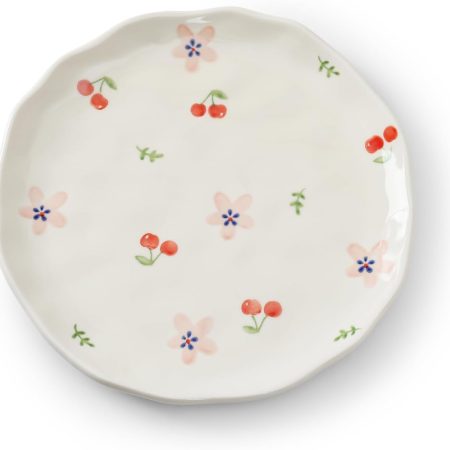 Floral Ceramic Dinner Plates, 8" Microwave Safe Dishes for Pasta, Modern Rustic Appetizer Plate for Salad Fruits Dessert Cake (Pink Flowers)