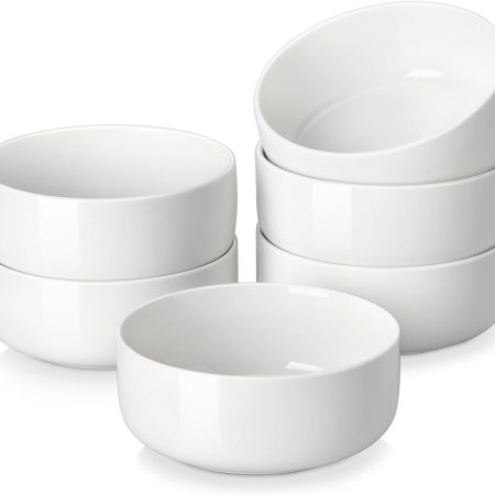 24 OZ Cereal Bowls,  Soup Oatmeal Bowls Set of 6, Kitchen Ceramic Serving Bowl, Dishwasher Microwave Oven Safe, White, Series