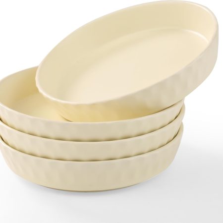 Dinner Plates Set of 4, 8 Inch Ceramic Salad Plates With High Rim for Pasta, Salad, Steak and Main Course, Microwave, Oven and Dishwasher Safe - Apricot