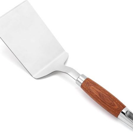 Stainless Steel Spatula Turner,  Heavy Duty Metal Griddle Spatula for Cast Iron, Kitchen Flipper for Turning Serving, Beveled Edge & Wooden Handle, Great for Egg, Pancake, Fish, Cake, Burger