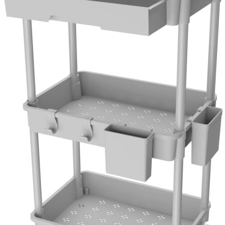 3 Tier Rolling Utility Cart with Drawer, Utility Cart Made of Multifunctional Storage Organizer Tool for Kitchen,Bathroom,Living Room,Office(Gray)