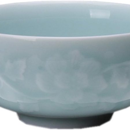 Chinese Rice Bowl 10oz Celadon Dinnerware Engraved Peony 4.5Inch Porcelain(1, Sky Blue)