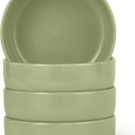 Glazed Stoneware Bowls, Ceramic 4-Piece Set, Dishwasher-Safe, 5.5 in., Olive