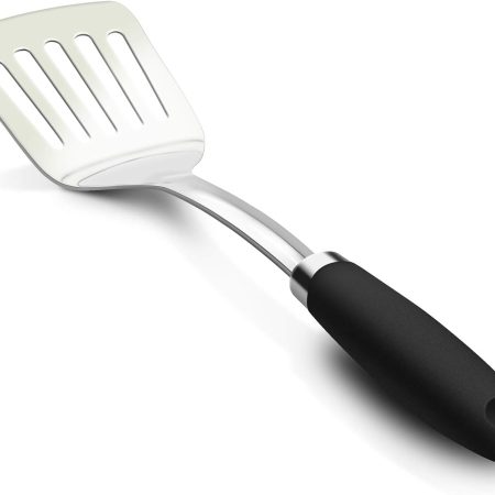 Brushed Slotted Stainless Steel Turner, Non-Slip Spatula with Ergonomic Handle