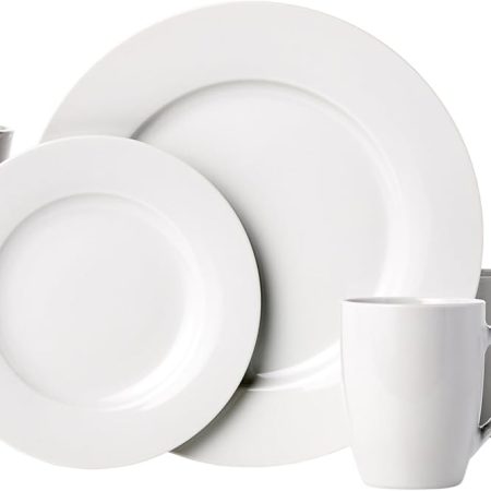 16-Piece Porcelain Kitchen Dinnerware Set with Plates, Bowls and Mugs, Service for 4 - White