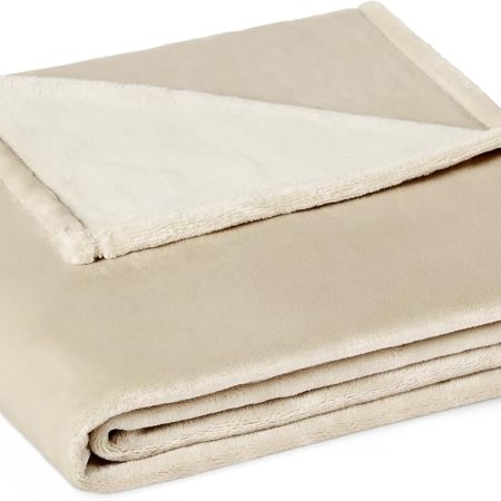 Soft Fleece Throw Blanket, Lightweight Cozy Blanket for Couch & Sofa, 50 x 60 Inches, Beige