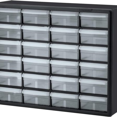 24-Drawer Plastic Drawer Storage Cabinet for Garage Organization, Bead Organizer, Building Bricks Storage, Teacher Toolbox, Makeup Organizer, 20-Inch W x 6-Inch D x 16-Inch H, 10124 Black