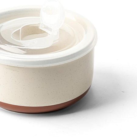 Ceramic Bowl with Lid: 20 oz Microwave Safe Porcelain Soup Container for Food Storage, Meal Prep, Working Lunch, Picnic & Camping - 5 Inch Dipped Color & Speckle Cream - 1 PCS