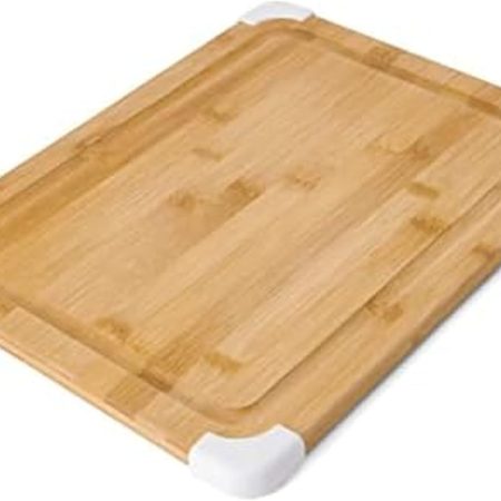 Nonslip Bamboo Cutting Board with Juice Groove, 11x14 Inch, White