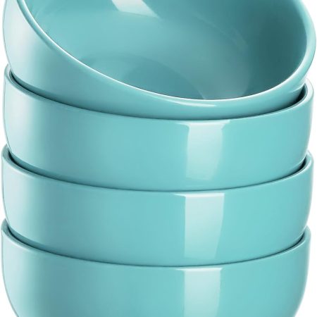22 OZ Ceramic Soup Bowls & Cereal Bowls - 6" Classic Bowls Set of 4 for Soup, Cereal, Oatmeal, Fruit, Rice - Dishwasher & Microwave Safe (Turquoise)