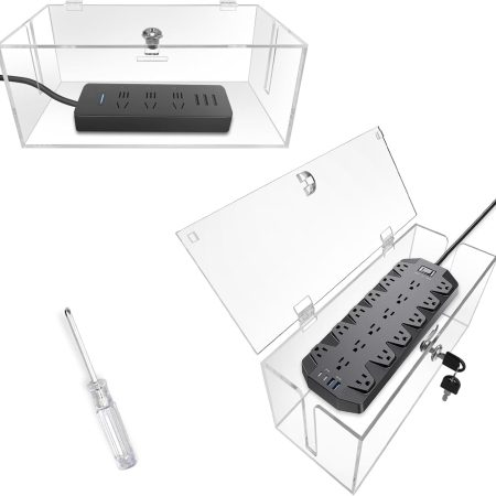 2PC Acrylic Plug Organizer Upgrade,Cable Management Box with Lock,Cable Organizer Box for Surge Protector Power Strip,TV Computer,Cable Wires of Home,Office,Child and Pet Proof