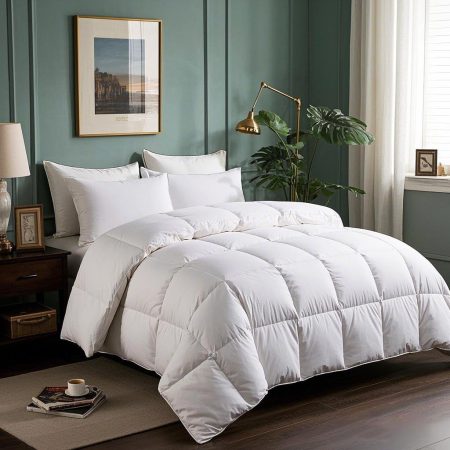 Goose Feathers Down Fiber Comforter Queen Size Duvet Insert,100% Cotton,Hotel Luxury Hypoallergenic Comforter 58oz All Season Medium Warmth 90 x 90 in White
