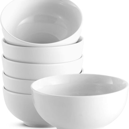 Soup Bowls, Cereal Bowl, Ceramic, Bowls for Kitchen, Microwave, Dishwasher and Freezer Safe,  Dishes for Pasta, Salad, Oatmeal, Deep Interior, 20 oz, Set of 6, (White)