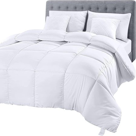 Comforter Duvet Insert, Quilted Comforter with Corner Tabs, Box Stitched Down s Queen Size (White)