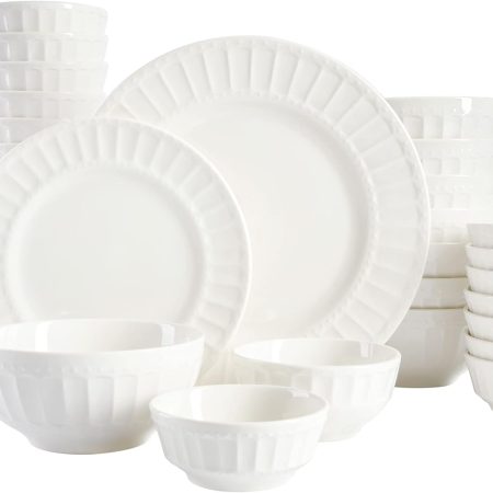 Porcelain Dinnerware Set, Service for 8 (40pcs), White (Embossed)