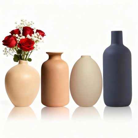 Ceramic Vase Set of 4 ?C Multicolor Rustic Farmhouse Vase for Home Decor, Handmade Look Farmhouse Boho Vase for Table Centerpiece, Kitchen, Living Room, Office Decor