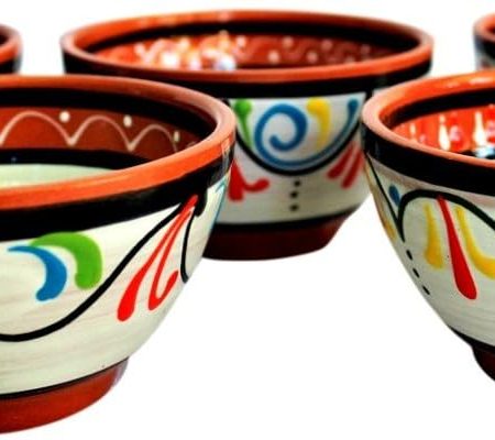 Bowls - Spanish Terracotta White Decor - Small Serving Bowl (European Size), Festive Dinnerware 5 Piece Set - Dishwasher & Microwave Safe