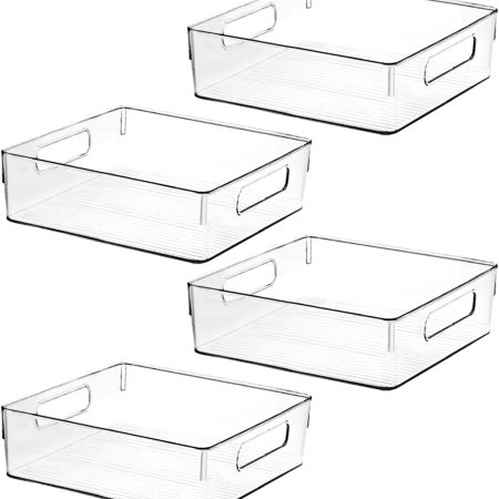 Clear Plastic Storage Bins, Pantry Organizers and Storage, Kitchen Organization and Storage Containers Bins for Organizing, Fridge, Freezer, Bathroom, Pantries, Medicine Cabinet Organizer Bin