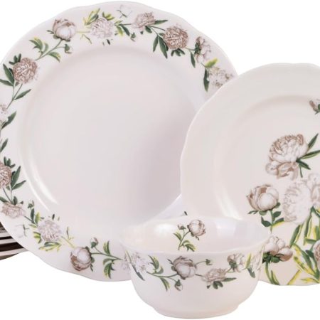 Neutral Porcelain 12-Piece Dinnerware Set ?C Service for 4, Includes Dinner Plates, Salad Plates & Cereal Bowls, Glossy Finish, Dishwasher Safe, for Daily Dining & Entertainment