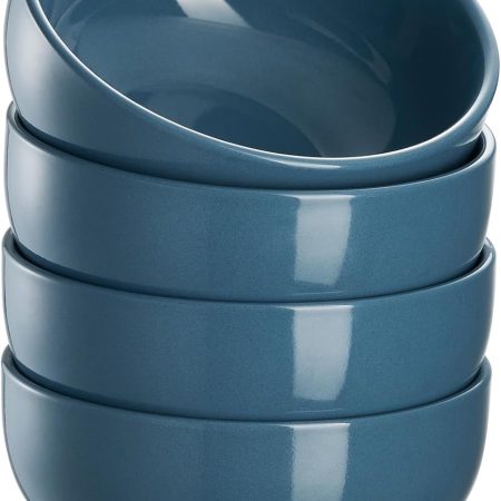 22 OZ Ceramic Soup Bowls & Cereal Bowls - 6" Classic Bowls Set of 4 for Soup, Cereal, Oatmeal, Fruit, Rice - Dishwasher & Microwave Safe (Airy Blue)