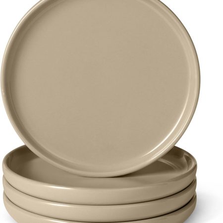 Glazed Stoneware Salad Plates, Ceramic 4-Piece Set, Microwave and Dishwasher-Safe, 8.3 in., Linen Gray