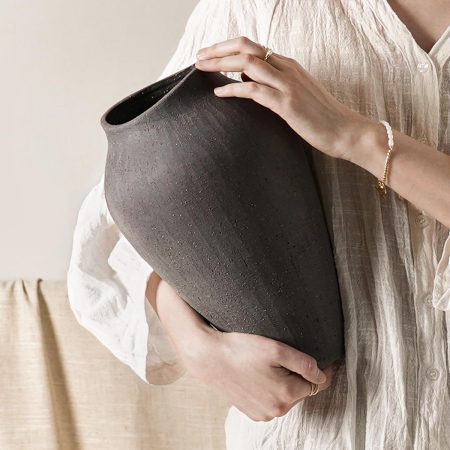 Ceramic Vase - Large 11.8 Inch Tall Floor Vase for Centerpieces, Farmhouse Rustic Minimalist Home Decor for Living Room, Enterway, Wedding (Sandstone Dark Gray)