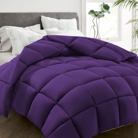 All Season Queen Size Bed Comforter - Cooling Goose Down Alternative Quilted Duvet Insert with Corner Tabs - Winter Warm - Machine Washable - Purple