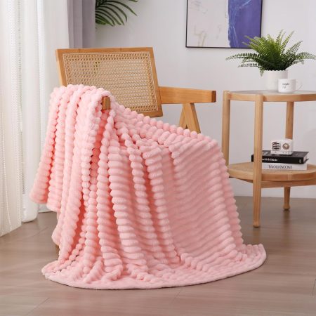 Valentines Day Decorations Light Pink Fleece Throw Blanket 50????60?? for Couch Sofa Bed,Super Soft Cozy Plush Microfiber Flannel Blanket with Stripes Design Lightweight for Adults,Woman,Girls Gifts