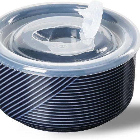Ceramic Bowl with Lid: 20 oz Microwave Safe Food Storage Container for Soup, Salad, Cereal, Leftovers, Meal Prep, Lunch, Picnic, Camping, Serving - Airtight, Navy, 1 PCS