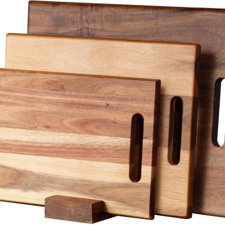 Acacia Wood Cutting Boards Set of 3 PCS for Kitchen, Large Wooden Cutting Board Set with Handle, Thick Chopping Board, Butcher Block Wooden Trays for Meat, Fruit Vegetable and Cheese