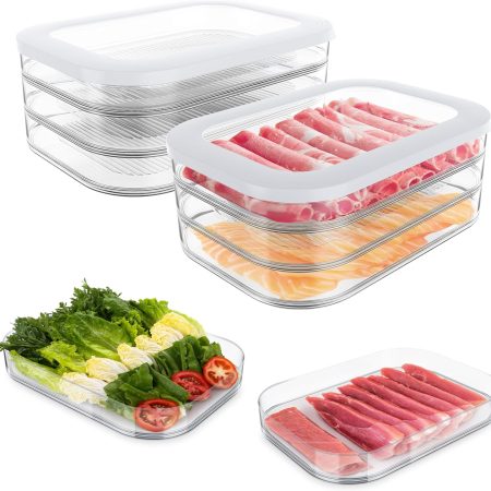 6 Pcs Deli Meat Container for Fridge, Stackable Bacon Lunch Meat Container for Refrigerator, Food Storage Boxes with 2 Lids for Cold Cuts, Cheese, Lunchmeat, Salami, Meal Prep Containers