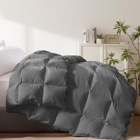 Heavyweight Queen Feather Down Fiber Comforter - Dark Grey Fluffy Thicker Duvet Insert- Soft Bedding Comforters with Cotton Cover - 90 x 90 Inch