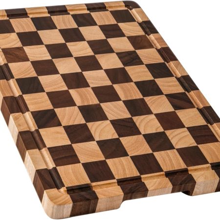 Cutting Boards for Kitchen, Checkered Cutting Board Upgraded, Acacia Wood Chopping Board with Juice Grooves & Handles, Large Butcher Block Serving Tray with Gift Box, 16.5" x 11.6" x 0.8"