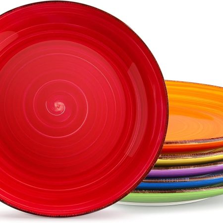 Dinner Plates, 10.5 Inch Ceramic Plates, Microwave, Oven and Dishwasher Safe Plates Set of 6 - Assorted Colors