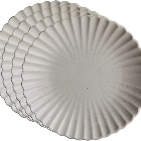 White Classic Flower Breakfast Plates (Set of 4), Handmade Ceramic, Glazed, Dishwasher Safe, Microwave Safe, Petal Shaped Rim Design, Durable, Stackable, Elegant Dinnerware, 8 Inch