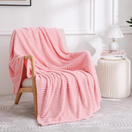 Light Pink Flannel Fleece Throw Blanket 50"??60",Soft Plush Cozy Valentines Blankets,Birthday Gifts for Mom,Women,Mothers Day with Square Grid Design for Couch Sofa Chair