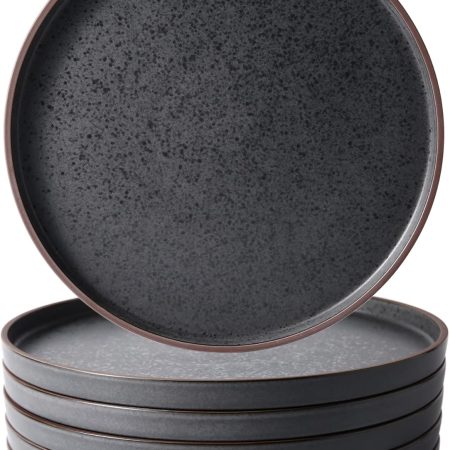 Dinner Plates,Ceramic Dinner Plates Set of 6,10.75 inch Large ceramic plates,Modern Shape Dinnerware Dishes Set for Kitchen, Microwave & Dishwasher & Oven Safe-Coffee Rim