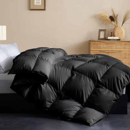 Queen Size Feather Down Fiber Comforter - Ultra Fluffy 100% Cotton Duvet Insert, All Season Hotel Luxury Bedding with Corner Tabs, 90"x90" Black