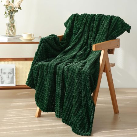 Green Throw Blanket 50"??60" Decorations Fleece Super Soft Plush Fuzzy Cozy Blanket with Square 3D Jacquard Grid Design Luxury Lightweight for Couch Sofa Chair,Dark Forest Green