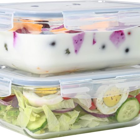 4pc Set of 8 Cup Large Glass Food Storage Containers with Lids - Airtight Meal Prep Container with Lid Lock - Freezer Microwave & Oven Safe Clear Lunch Bowl, Stackable Baking Pantry Organizer