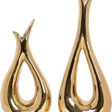 Gold Vase for Home Decor Navy Blue Hollow Ceramic Vases Set of 2 Nordic Minimalist Decorative Vase for Table Centerpiece Modern Dried Flower Vases for Coffee Table Dining Living Room Office Decoration