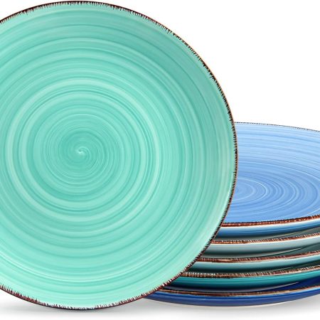 Dinner Plate Set, 10.5 Inch Ceramic Plates, Colorful Salad Plates set of 6, Microwave Oven and Dishwasher Safe, Assorted Color