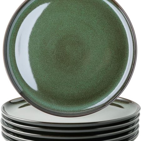Ceramic Dinner Plates Set of 6, 10.5 Inch Reactive Glaze  Plates, Modern Shape Dinnerware Dishes Set for Kitchen,Microwave&Dishwasher&Oven Safe, Scratch Resistant-Green