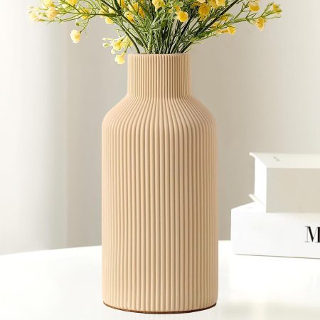 Ceramic Flower Vase, Minimalist Decor, Modern Home Decorative Vase, Small Pampas Grass Vases for Kitchen Bedroom Office Living Room Bathroom Shelf Centerpiece Table Decorations (Light Yellow)
