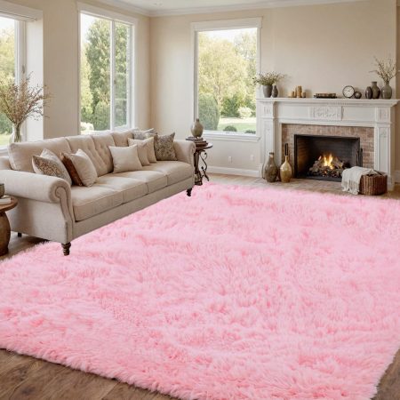 8x10 Area Rugs for Living Room Rug: Soft Fluffy Shag Light Pink Rugs for Bedroom, Non-Slip Large Fuzzy Plush Rug Indoor Floor Carpet for Nursery Kids Boys Girl Room, Dorms, Playroom, Modern Home Decor