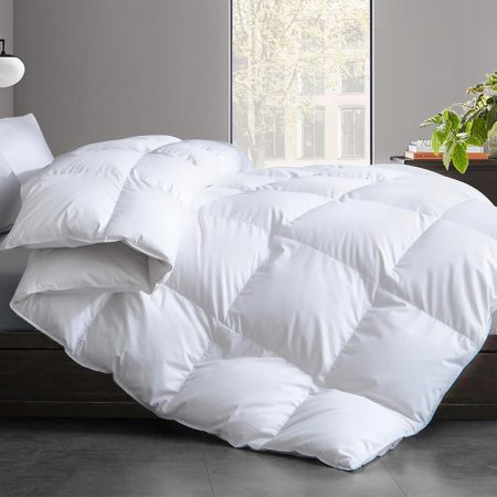Queen Size Feather Down Fiber Comforter - Ultra Fluffy 100% Cotton Duvet Insert, All Season Hotel Luxury Bedding with Corner Tabs, 90"x90" White